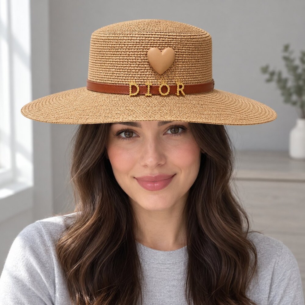Dior Beige Heart Straw Sun Hat - Picture 2 of 6